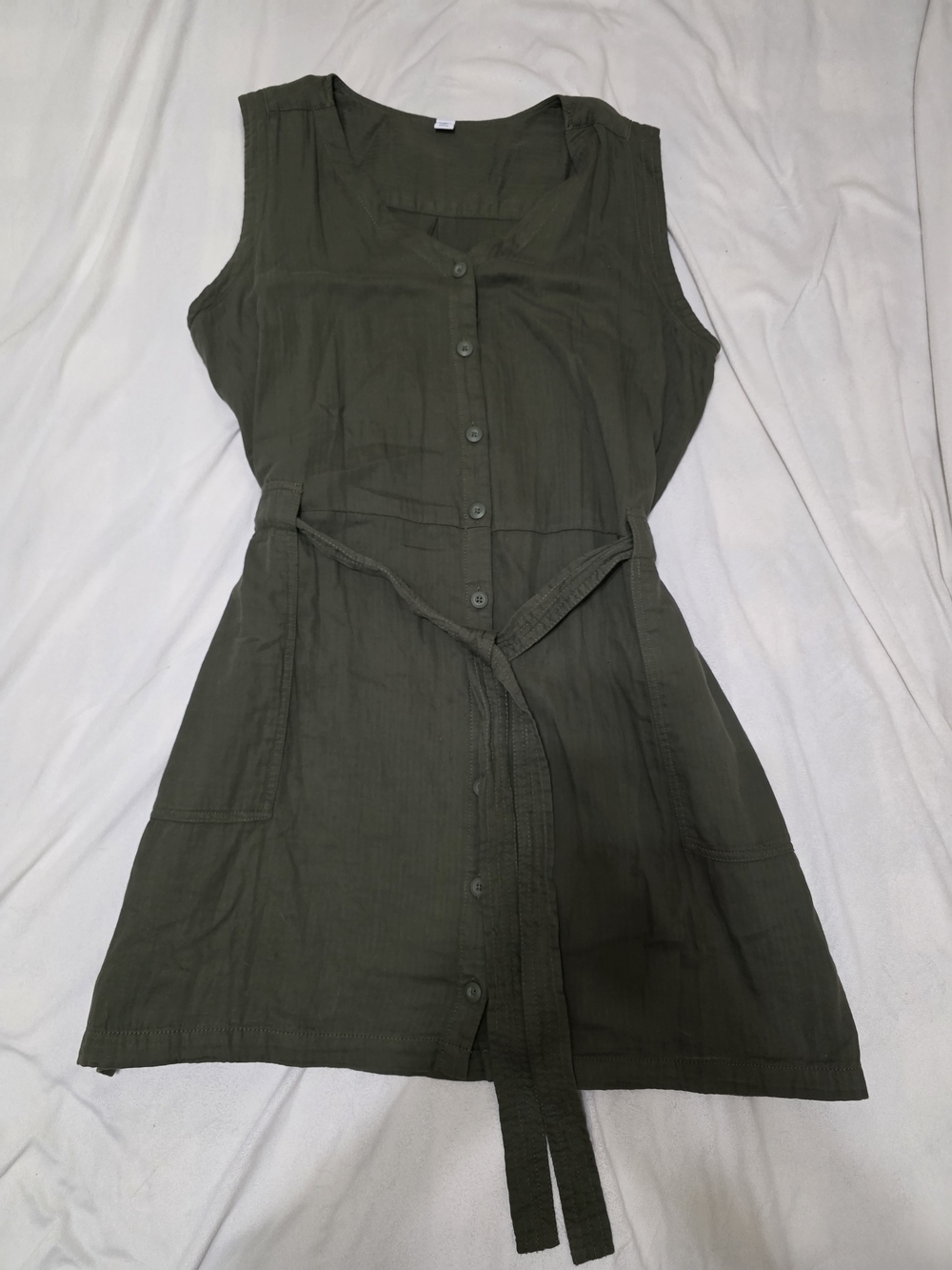 Old Navy Olive Green Button-Front Midi Dress